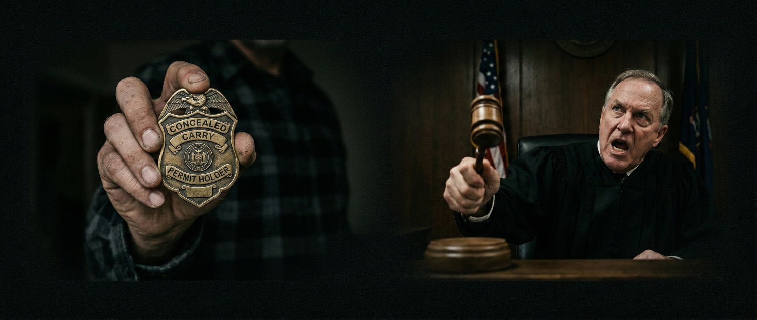 Concealed carry permit — gun, American flag, judge's gavel